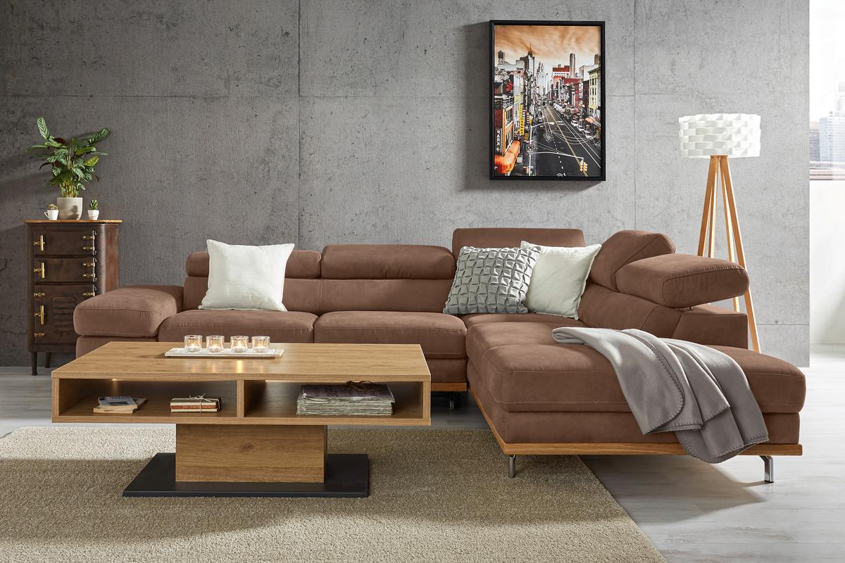 Wohnlandschaft Carmen in Braun mit Bettfunktion - Chromfarben/Braun, KONVENTIONELL, Holz/Textil (292/93/226cm) - Based