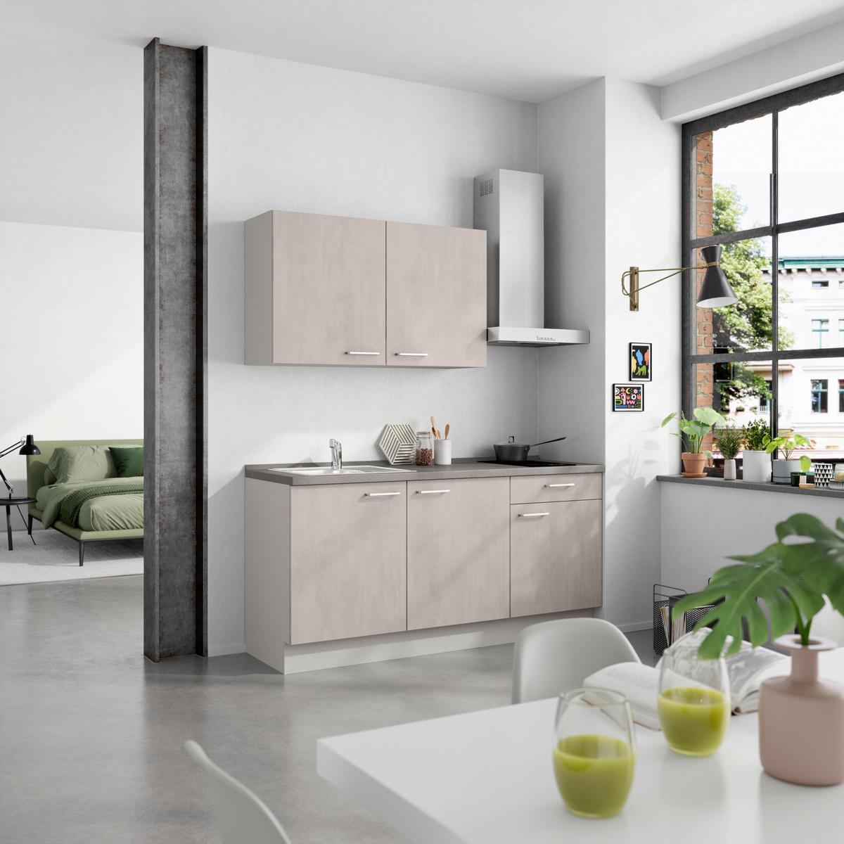 Küchenblock Riva Low m. Geräten Grau - Schieferfarben/Edelstahlfarben, MODERN, Holzwerkstoff/Metall (180cm) - Nobilia