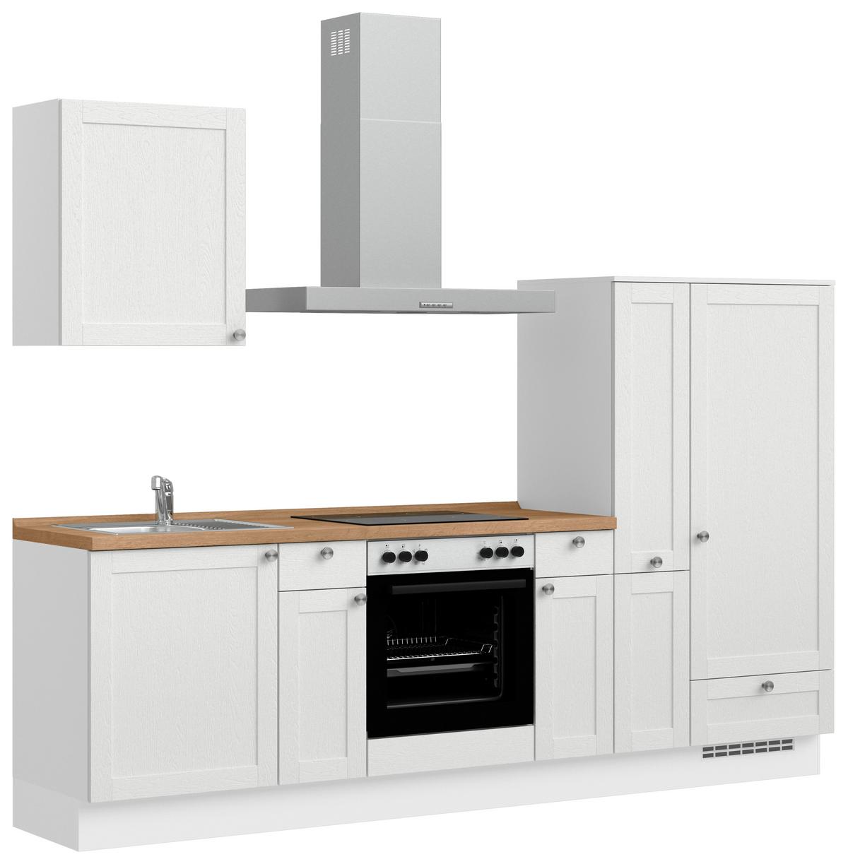 Küchenleerblock Frame Low o. Geräte Weiß - Edelstahlfarben/Eichefarben, MODERN, Holzwerkstoff/Metall (270cm) - Nobilia