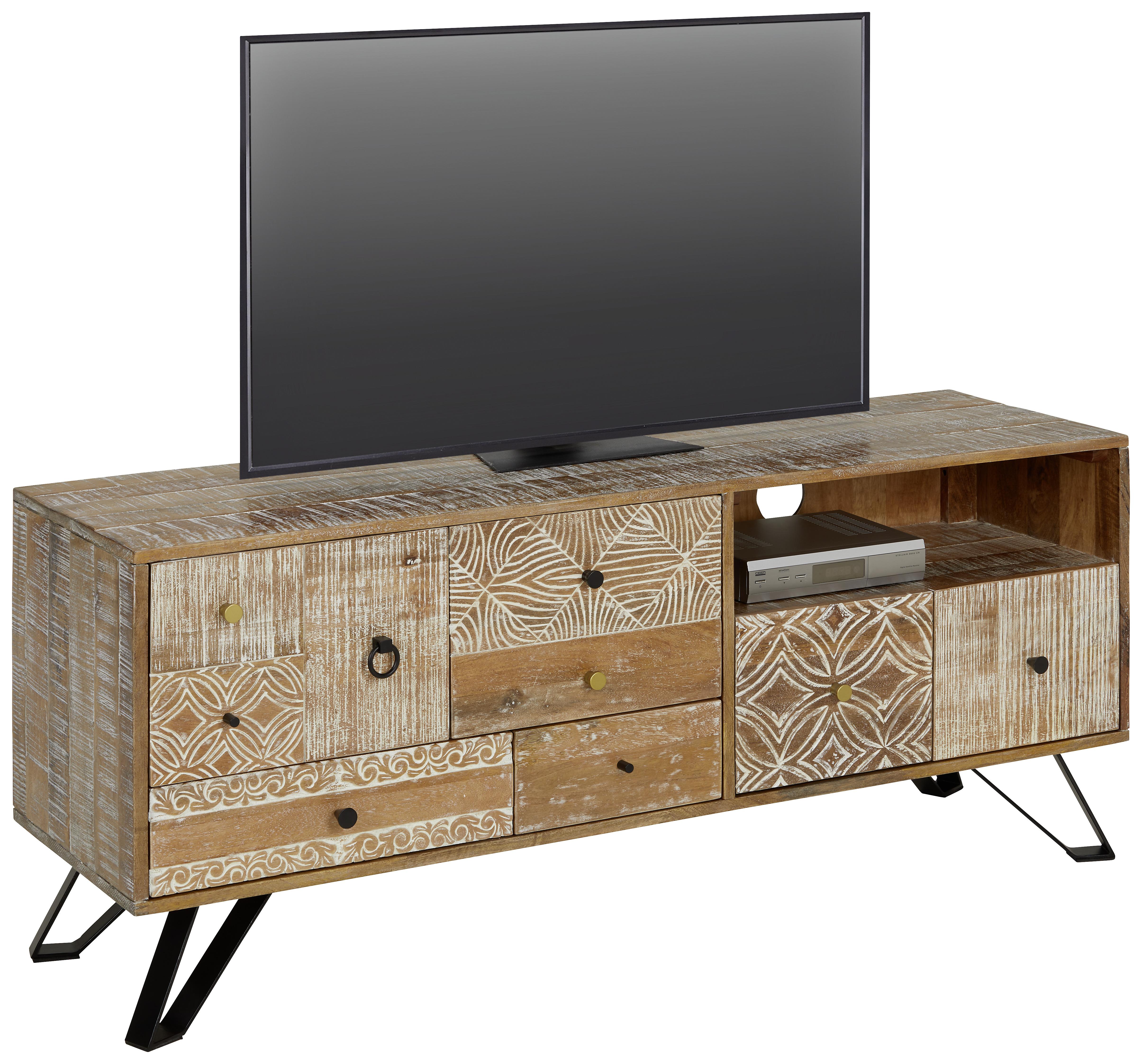 TV-Möbel in Braun/Schwarz - Messingfarben/Schwarz, Lifestyle, Holz/Metall (140l) - Zandiara