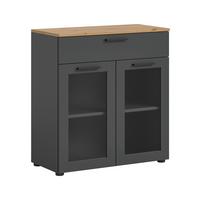 Kommode Niklas Grau/Eiche Artisan - Schwarz/Eiche Artisan, Design, Glas/Holzwerkstoff (78/84/38cm) - MID.YOU