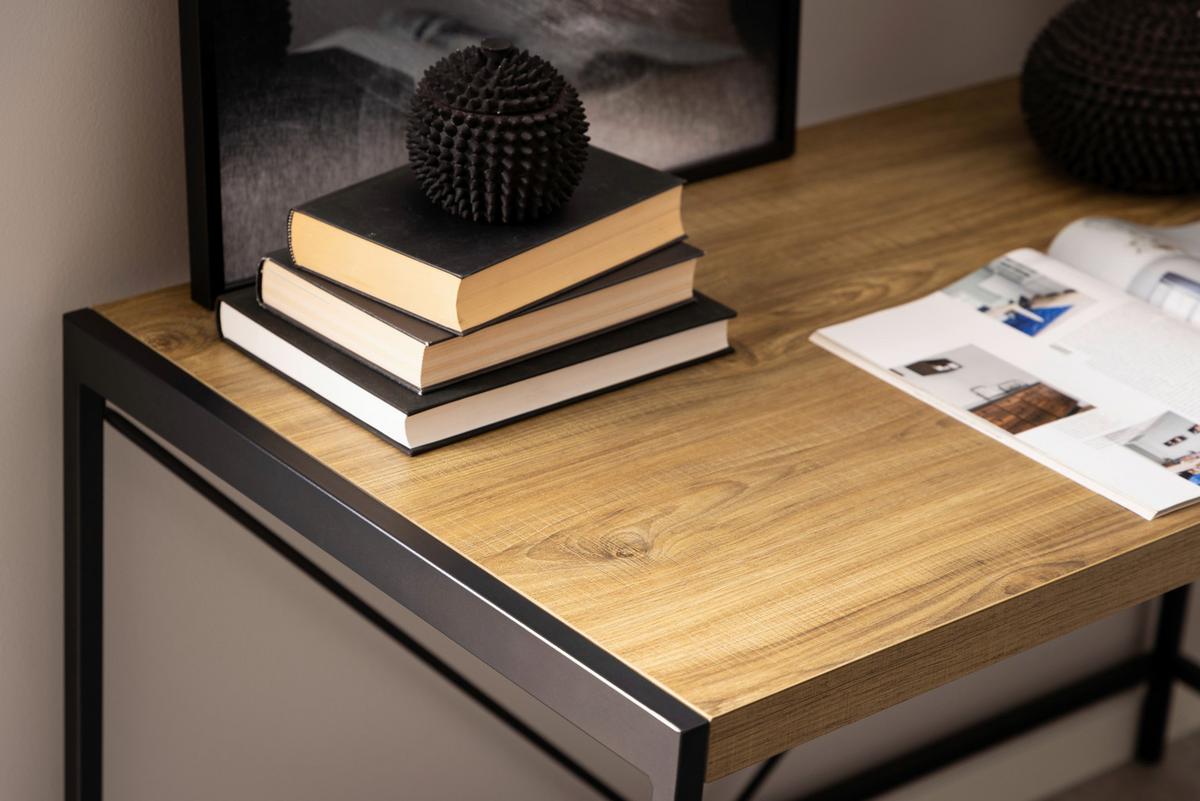 BIURKO BAHAMAS - kolor dębowy/czarny, Design, materiał drewnopochodny/metal (120/60/75cm) - MID.YOU