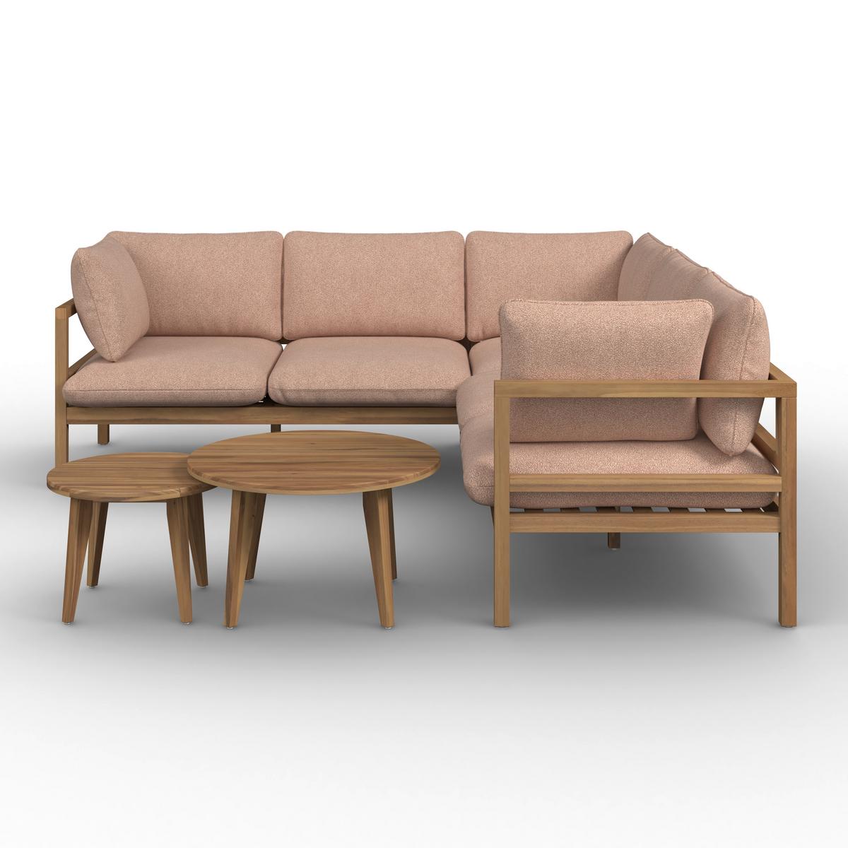 Loungegarnitur Livia Rosa Outdoorstoff/Holz - Naturfarben/Rosa, MODERN, Holz/Textil - Bessagi Garden