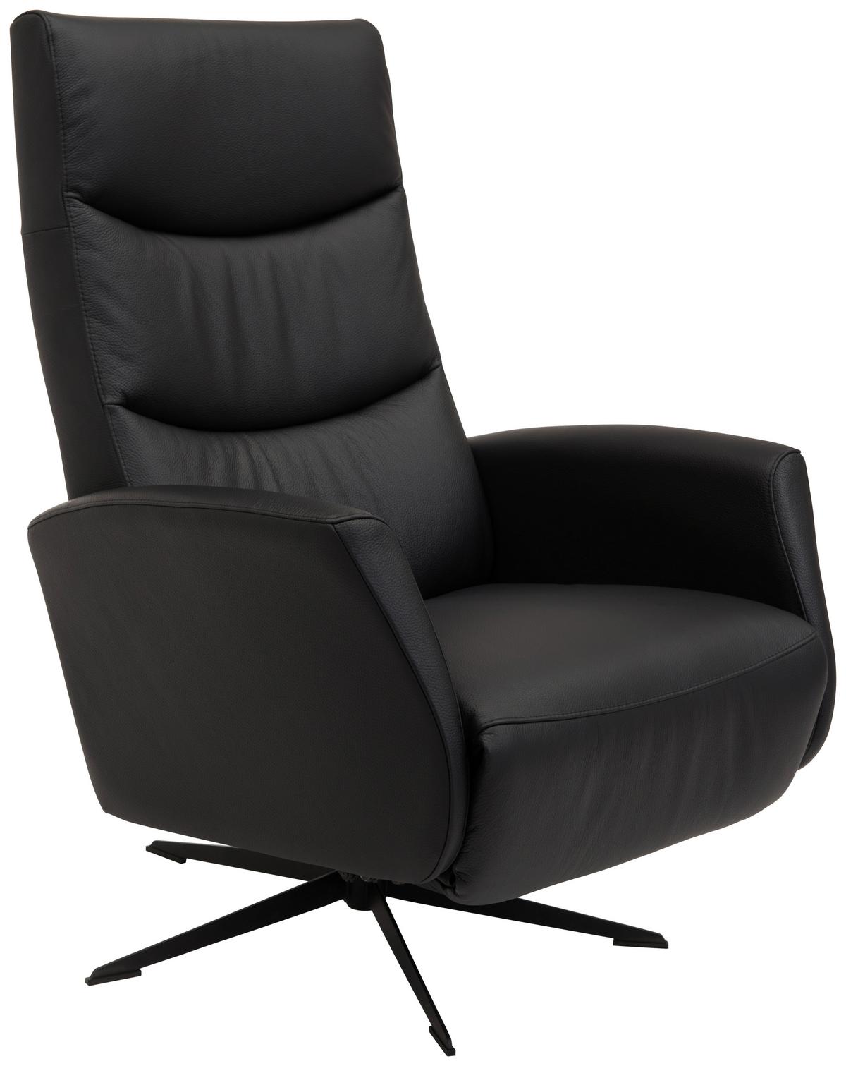 Relaxsessel Schwarz - Modern, Leder/Metall (73/106/82cm) - Premium Living