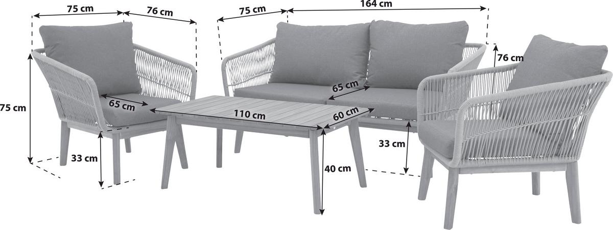 Loungegarnitur Chania Grau/Hellgrau - Grau/Akaziefarben, KONVENTIONELL, Holz/Textil (164/75null) - Gardenson