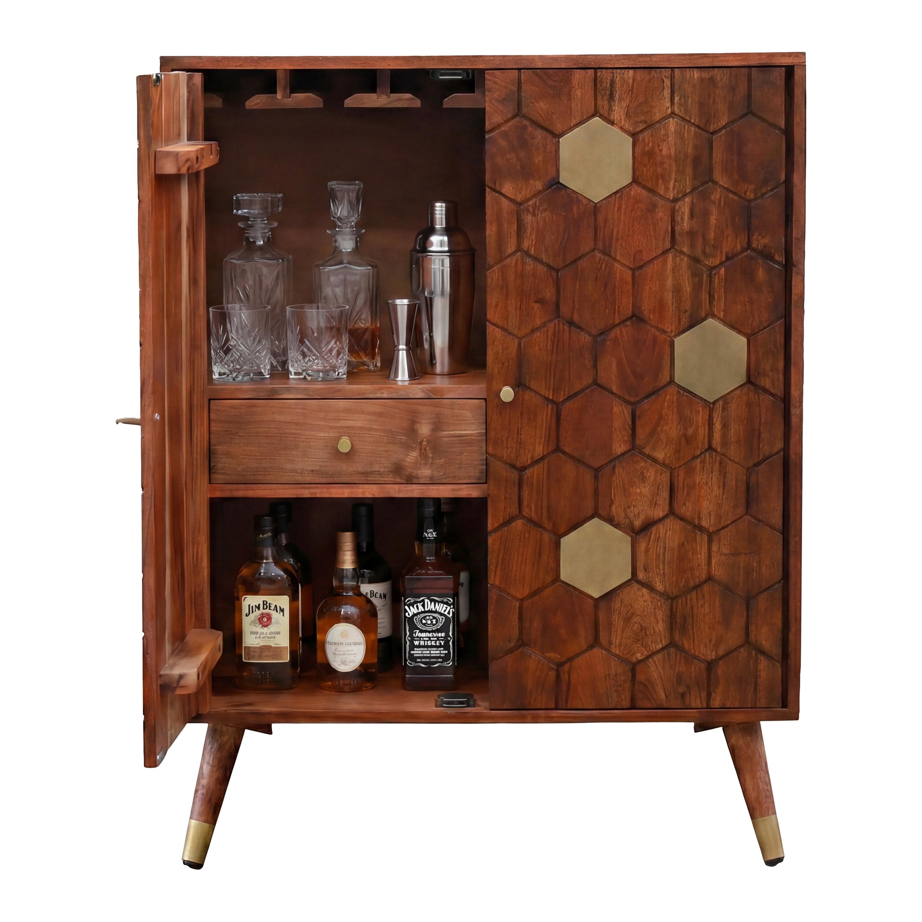 Barschrank Wl7.442 - Goldfarben/Akaziefarben, Design, Holz/Metall (75/46/96cm) - Livetastic