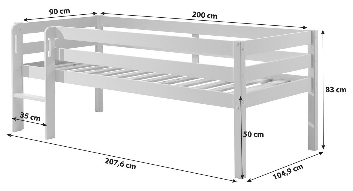 Hochbett Pino ca.90x200cm Kiefer Massiv Grau - Grau, MODERN, Holz/Holzwerkstoff (90/200cm) - MID.YOU