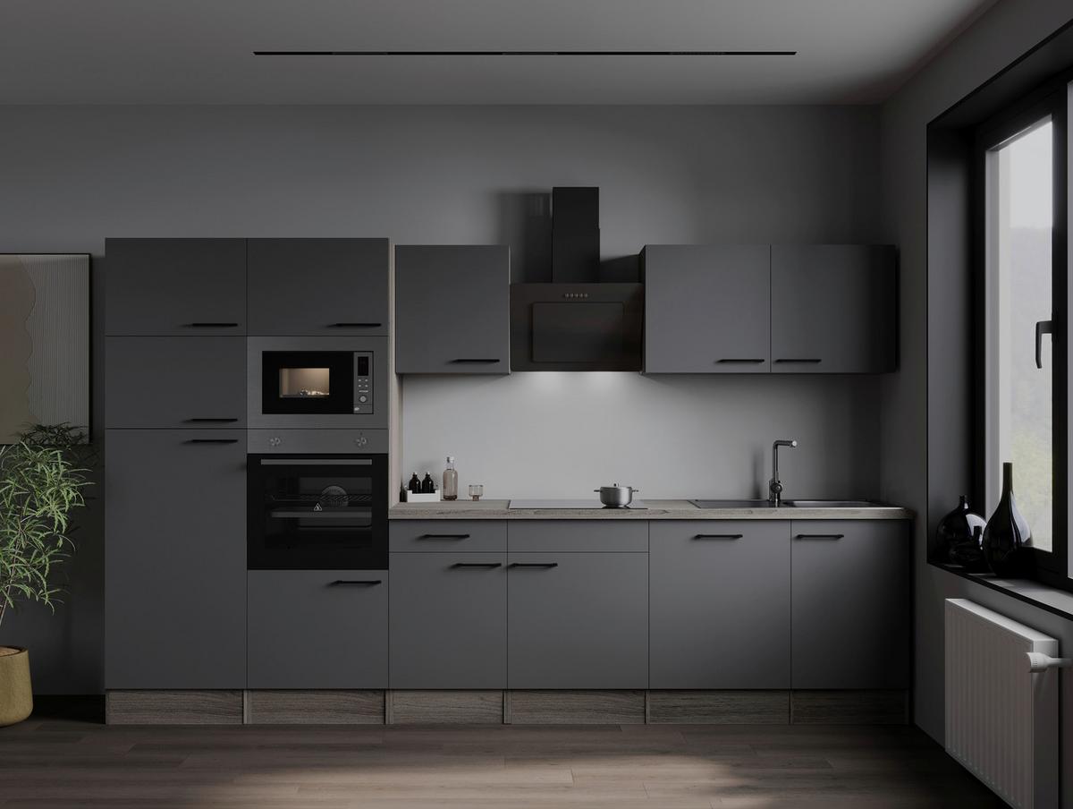 Kuhinjski Blok Z Aparati Oliver, 340cm - črna/siva, Design, kovina/leseni material (340cm) - Respekta