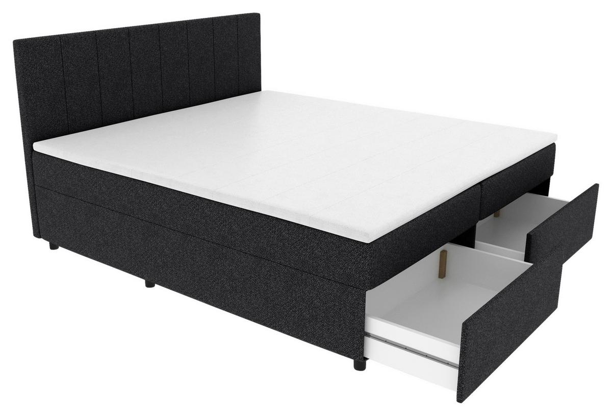 Boxbett Odin Schwarz ca. 160x200cm - Schwarz, KONVENTIONELL, Kunststoff/Textil (160/200cm) - Based
