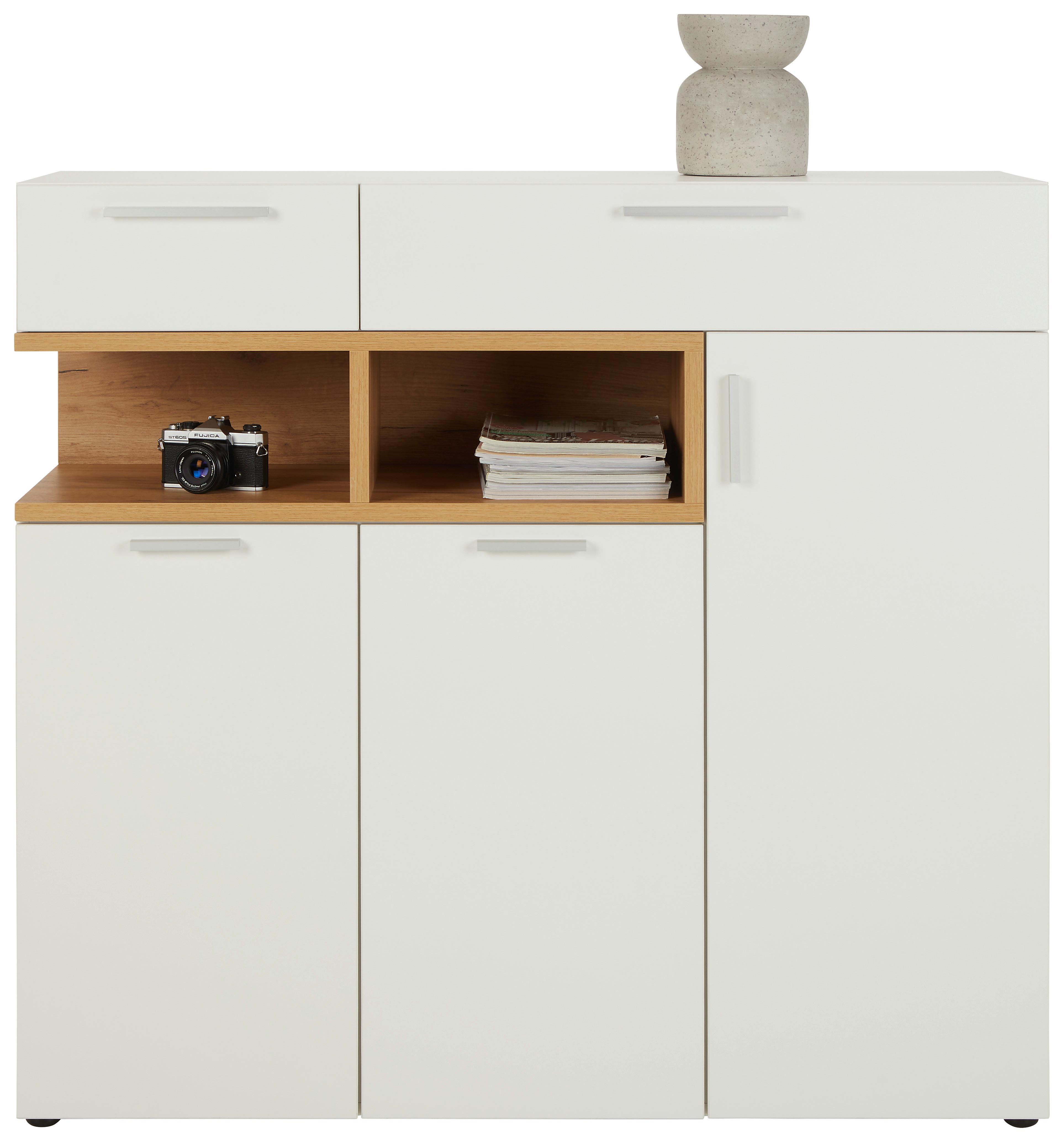 Sideboard in Weiß/Eichefarben - Eichefarben/Alufarben, MODERN, Holzwerkstoff/Kunststoff (120/113/40cm) - Modern Living