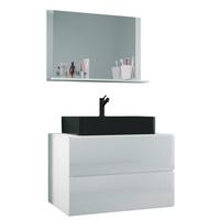 Kopalnica Lendas M, Bela - črna/bela, Moderno, steklo/leseni material (81cm) - MID.YOU