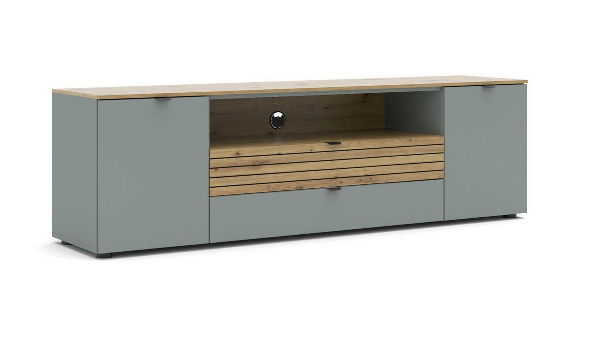 Lowboard Bahia-M Grün/Eiche Artisan - Schwarz/Eiche Artisan, MODERN, Holzwerkstoff/Metall (180/54/41cm) - Mömax