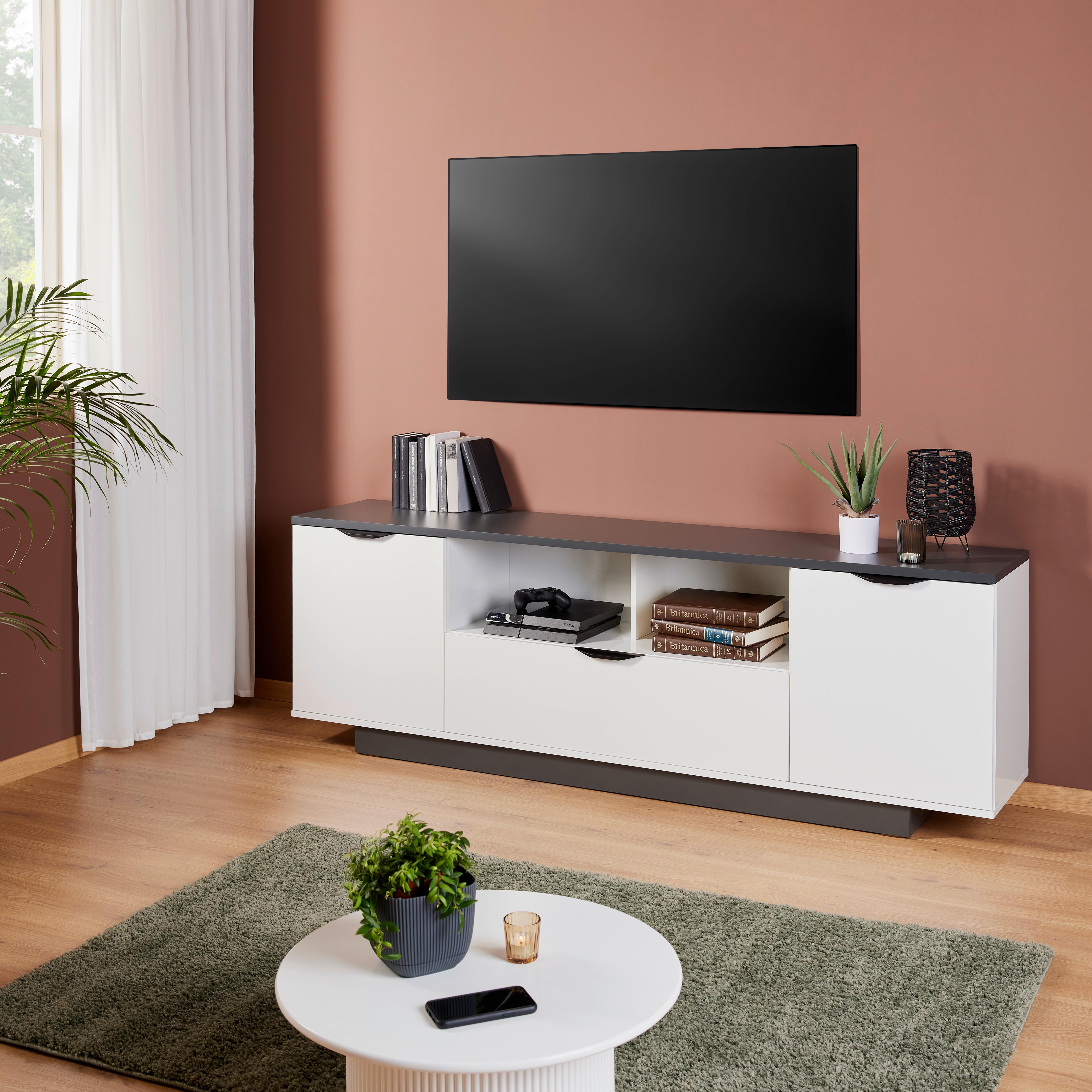 Tv Komoda Mx 198 - bijela/bijela visoki sjaj, Moderno, drvni materijal/metal (194,2/65/40cm) - Modern Living