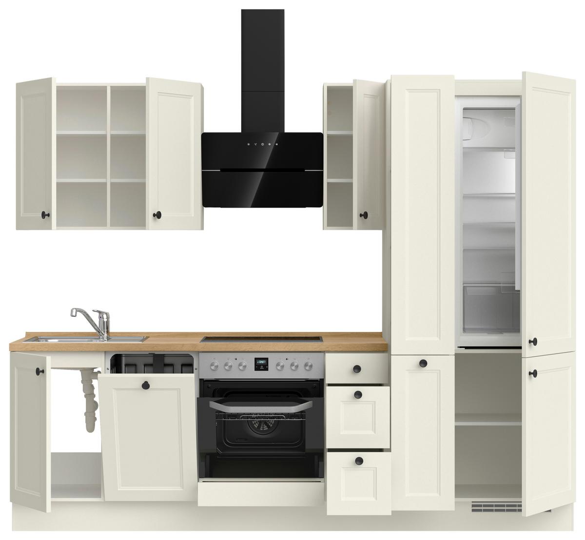 Küchenblock Cascada High m. Geräten Weiß - Eichefarben/Schwarz, MODERN, Holzwerkstoff/Metall (270cm) - Nobilia