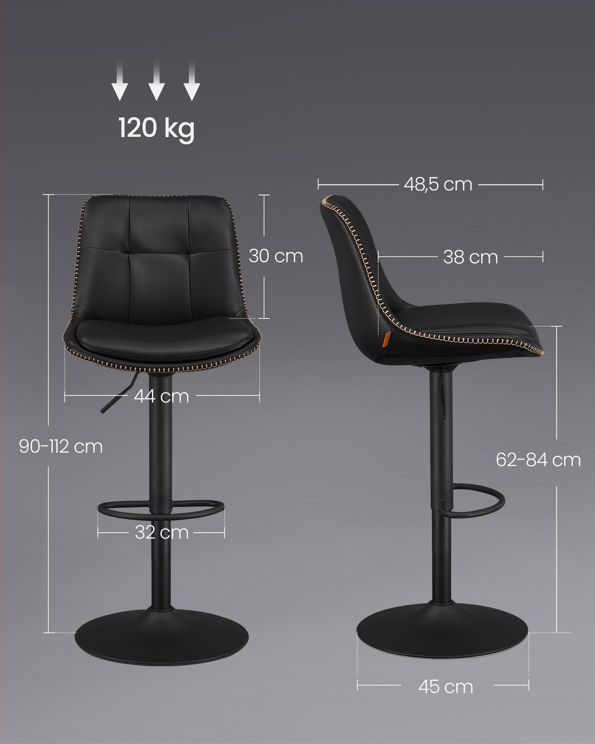 BARHOCKER BAR STOOLS - Schwarz, MODERN, Leder/Metall (42,9/93,1/48,1cm) - MID.YOU