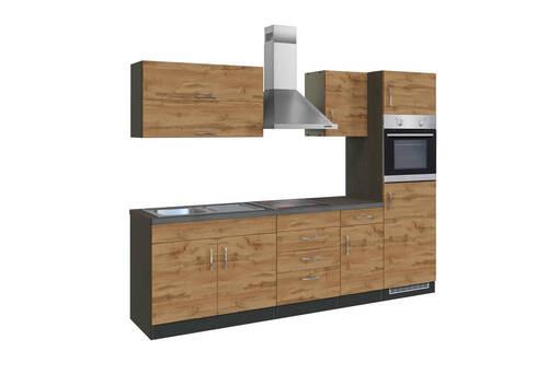 Küchenblock Sorrento mit Geräten ca. 270 cm Eichefarben - Chromfarben/Schieferfarben, MODERN, Holzwerkstoff/Metall (270cm) - Held