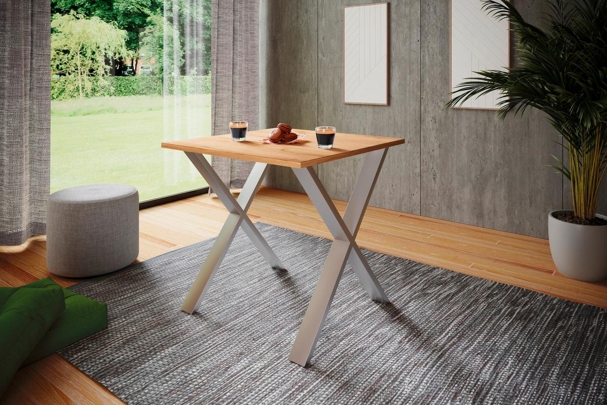 SCHREIBTISCH LONA - Honigeiche/Silberfarben, Design, Holzwerkstoff/Metall (80/80/76cm) - MID.YOU