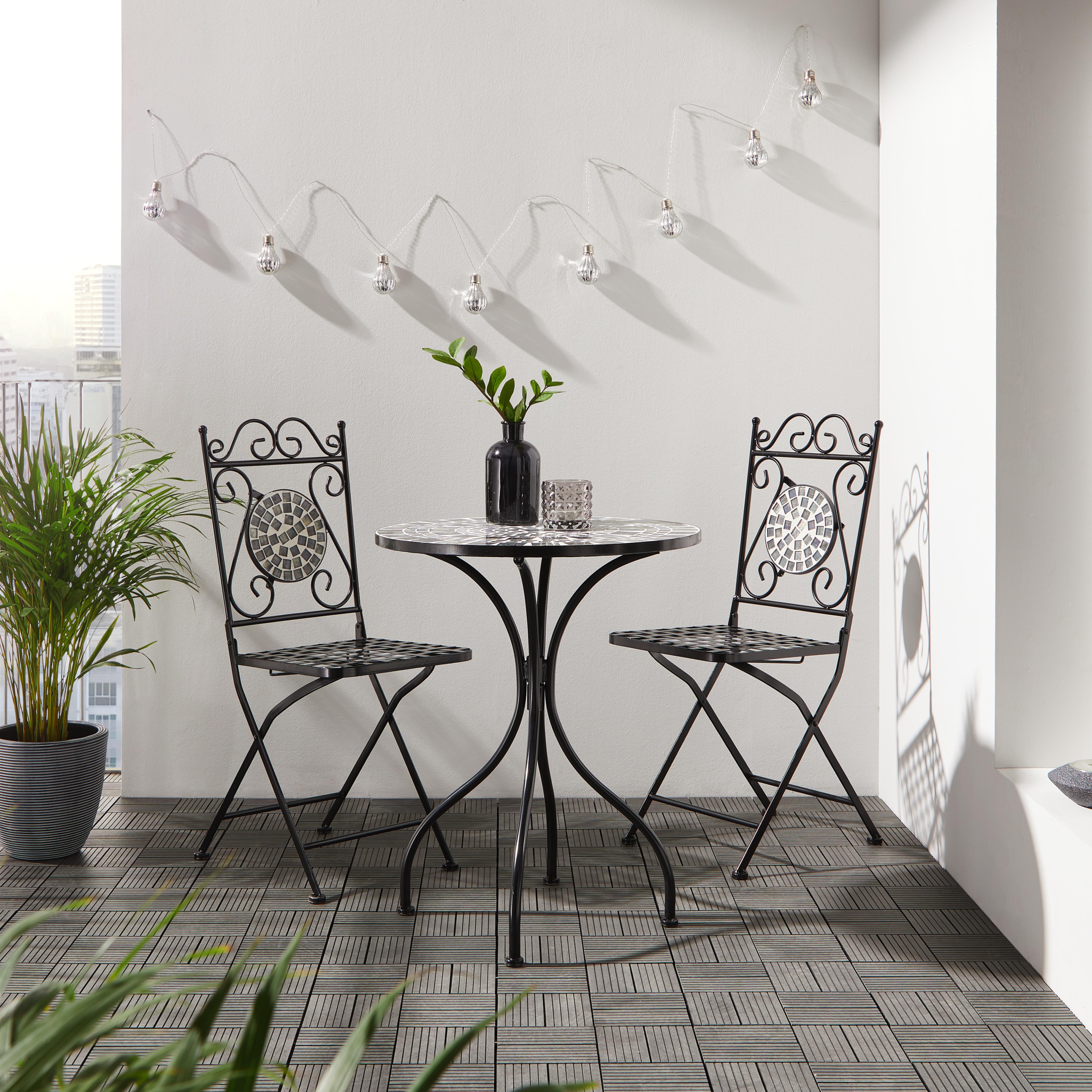 BALKONSET Lyon in grau/schwarz - Schwarz/Grau, MODERN, Glas/Metall - Bessagi Garden