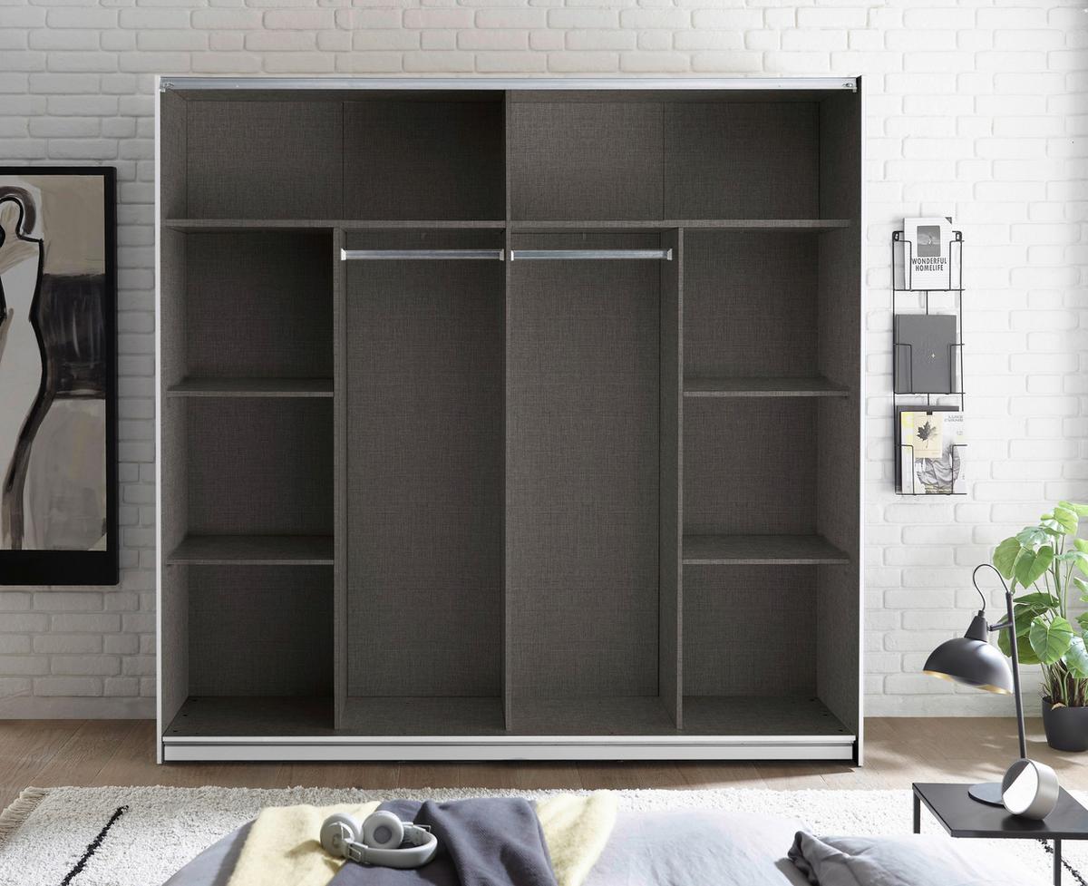 Dulap cu uși culisante NOEMI - alb, Trend, sticlă/material pe bază de lemn (215/210/60cm) - Modern Living