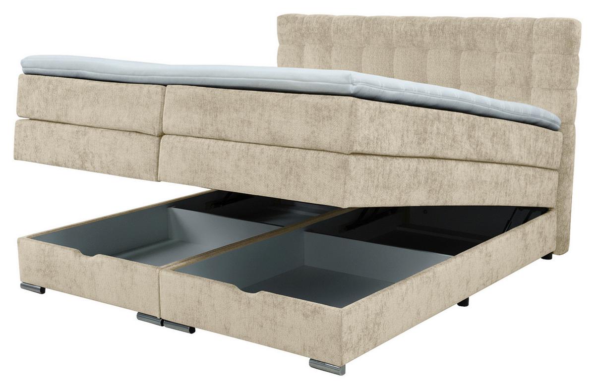 Boxspringbett London Creme ca. 160x200cm - Chromfarben/Creme, Modern, Holz/Holzwerkstoff (160/200cm) - Premium Living