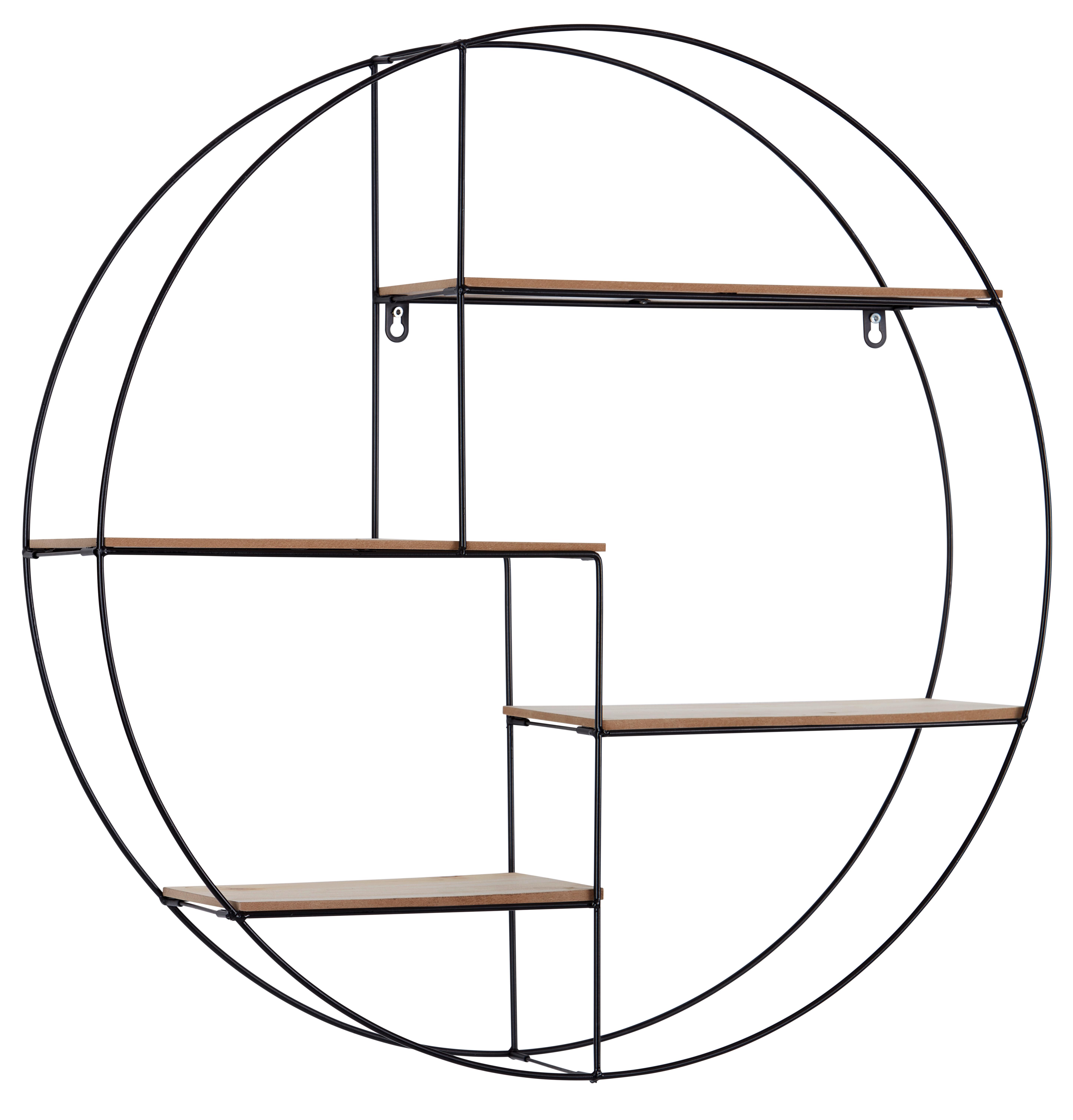 Stenski Regal Rom 1, Kovina, Les, Ø 70 Cm - črna/barve pinije, Moderno, kovina/leseni material (70/70/15cm) - Mömax
