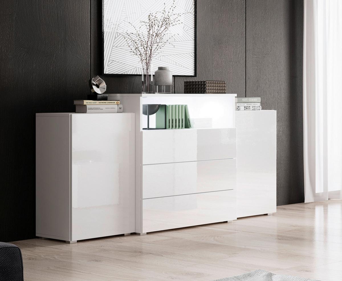 Sideboard Urban III mit LED ca. 150x69 cm Weiß - Weiß Hochglanz/Weiß, LIFESTYLE, Holzwerkstoff/Kunststoff (150/68,7/32,5cm) - P & B