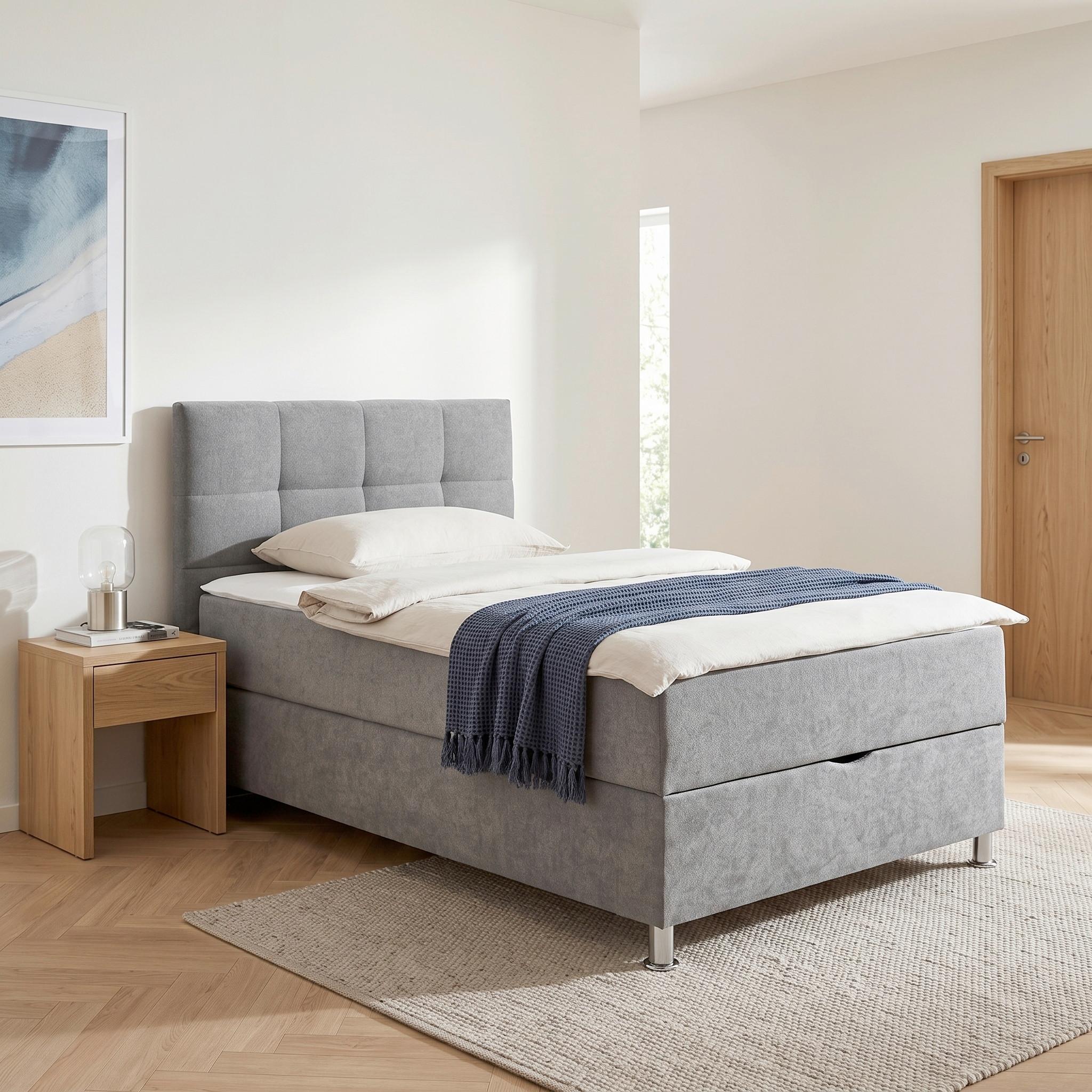 Boxbett Oviedo 120 in Grau ca. 120x200cm - Chromfarben/Grau, KONVENTIONELL, Textil (120/200cm) - Based