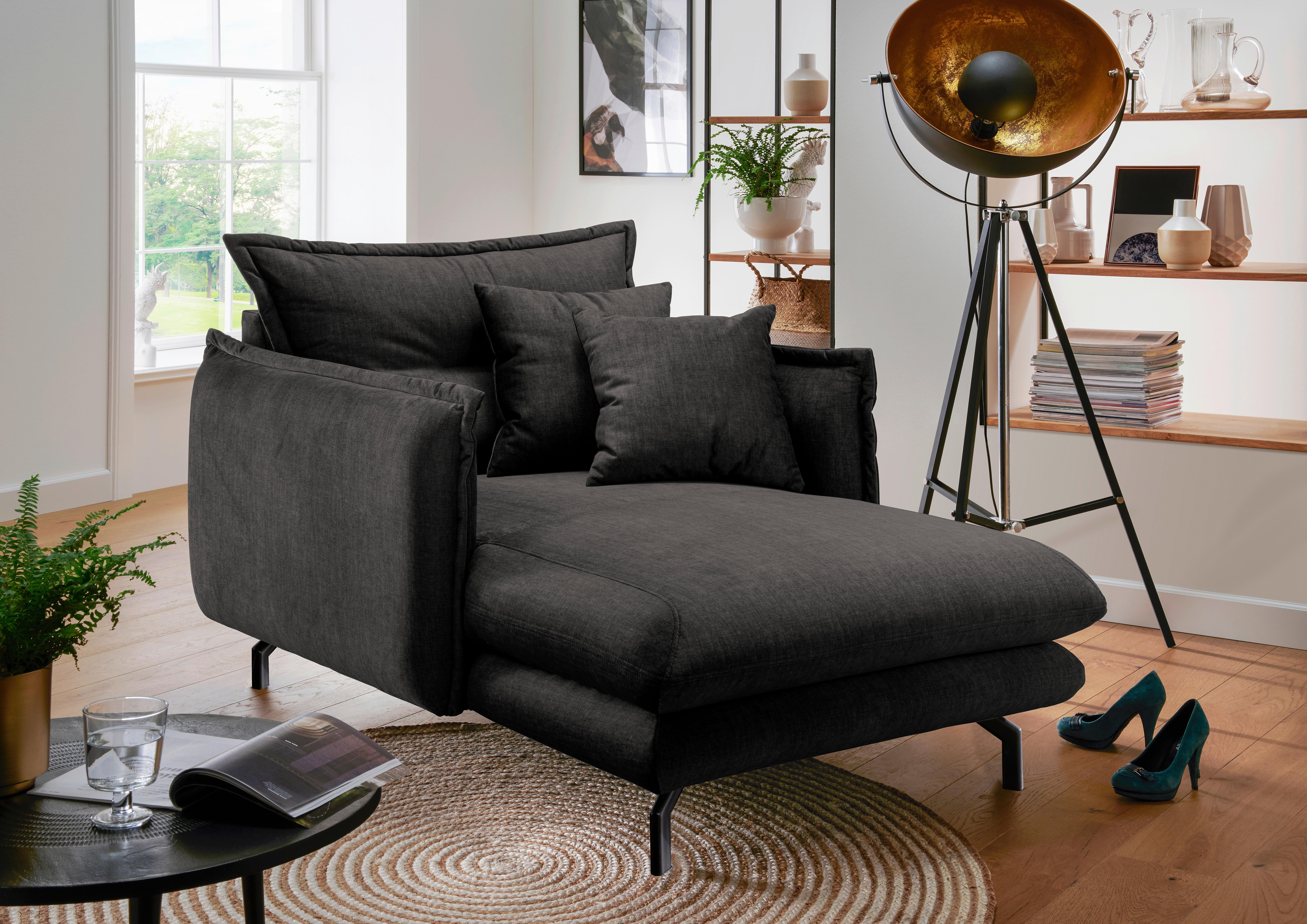 Relaxsessel Lava Anthrazit Velours - Anthrazit/Schwarz, MODERN, Textil/Metall (111/101/167cm) - Livetastic