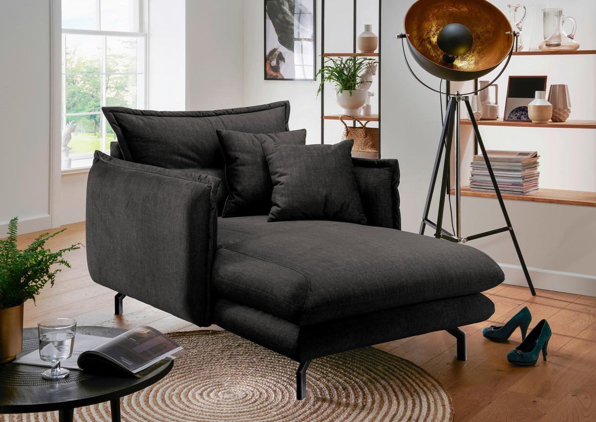 Relaxsessel Lava Anthrazit Velours - Anthrazit/Schwarz, MODERN, Textil/Metall (111/101/167cm) - Livetastic