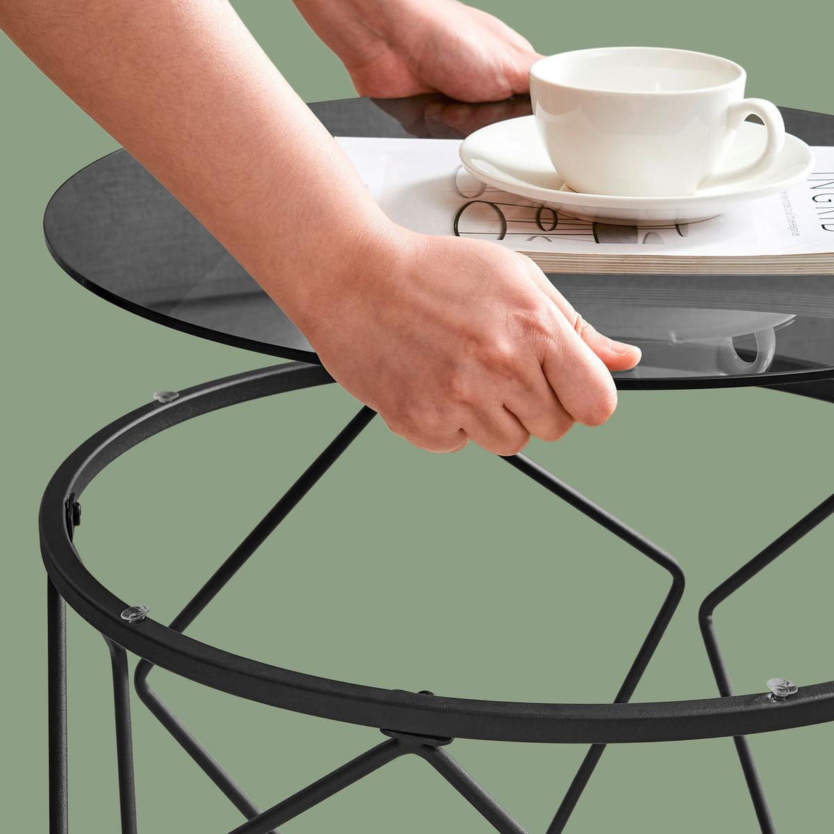 Couchtisch Set in Schwarz, rund, 2-teilig - Schwarz, Trend, Glas/Metall (50/39,8/50cm) - MID.YOU