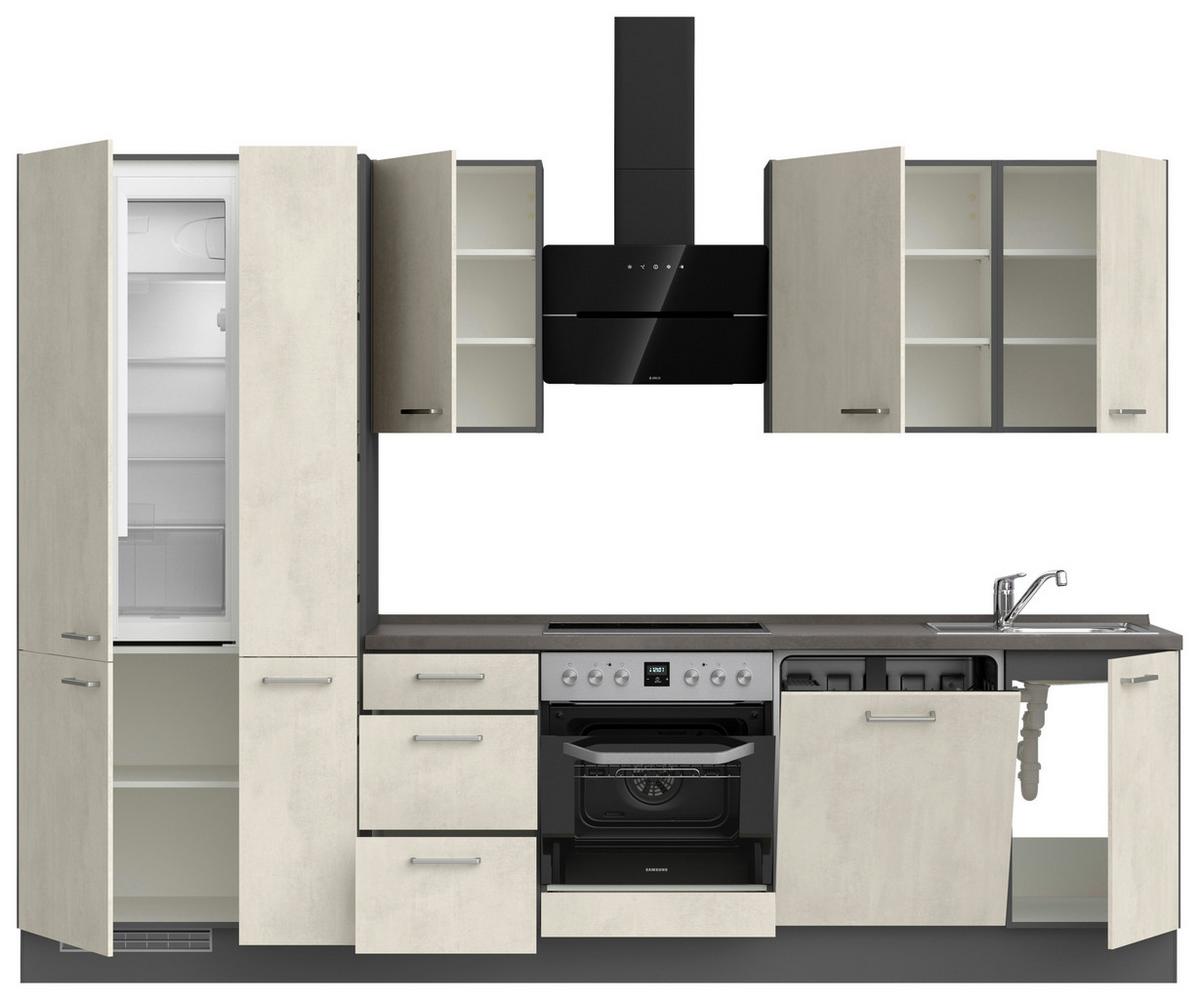Küchenblock Riva High m. Geräten Weiß - Schieferfarben/Edelstahlfarben, MODERN, Holzwerkstoff/Metall (300cm) - Nobilia
