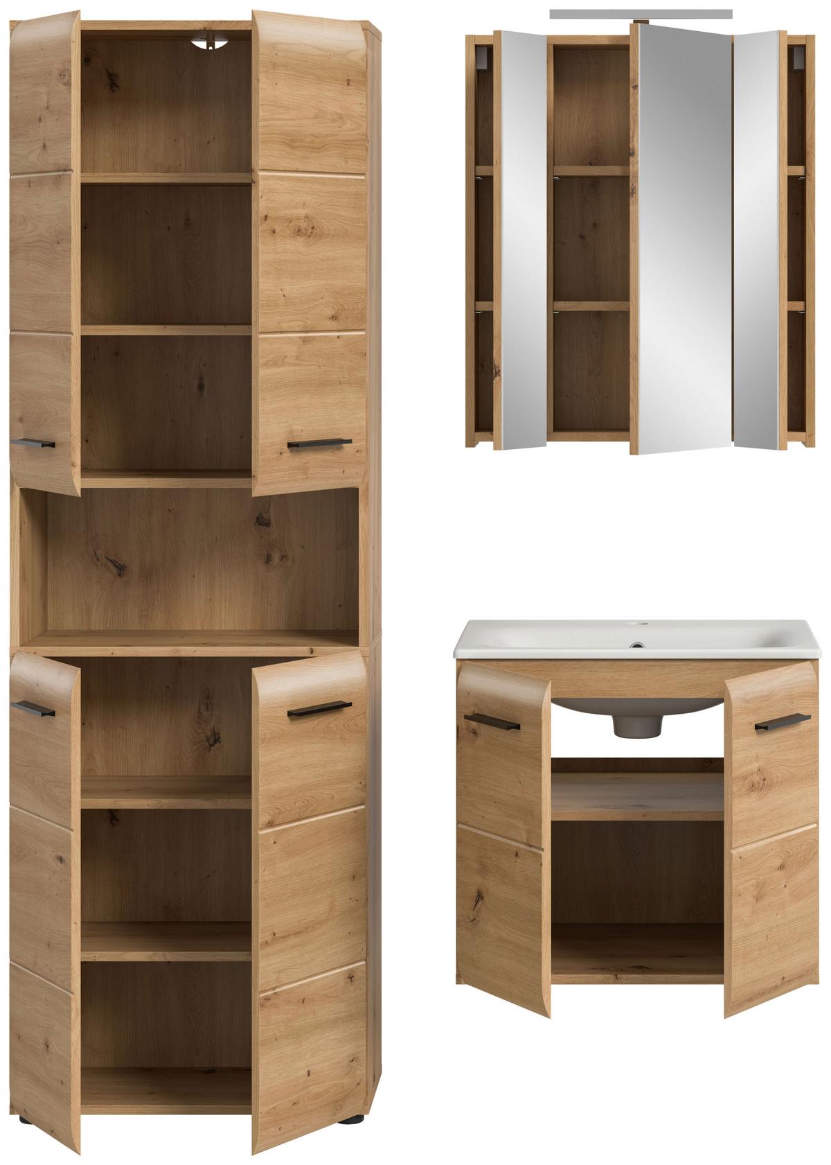 Badezimmer Ice 3-tlg. Eiche Artisan - Schwarz/Eiche Artisan, Basics, Keramik/Holzwerkstoff (120cm) - MID.YOU