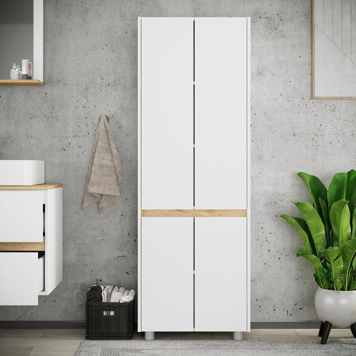 Hochschrank Cosila - Honigeiche/Weiss, Trend, Holzwerkstoff/Kunststoff (57/165/33cm) - MID.YOU