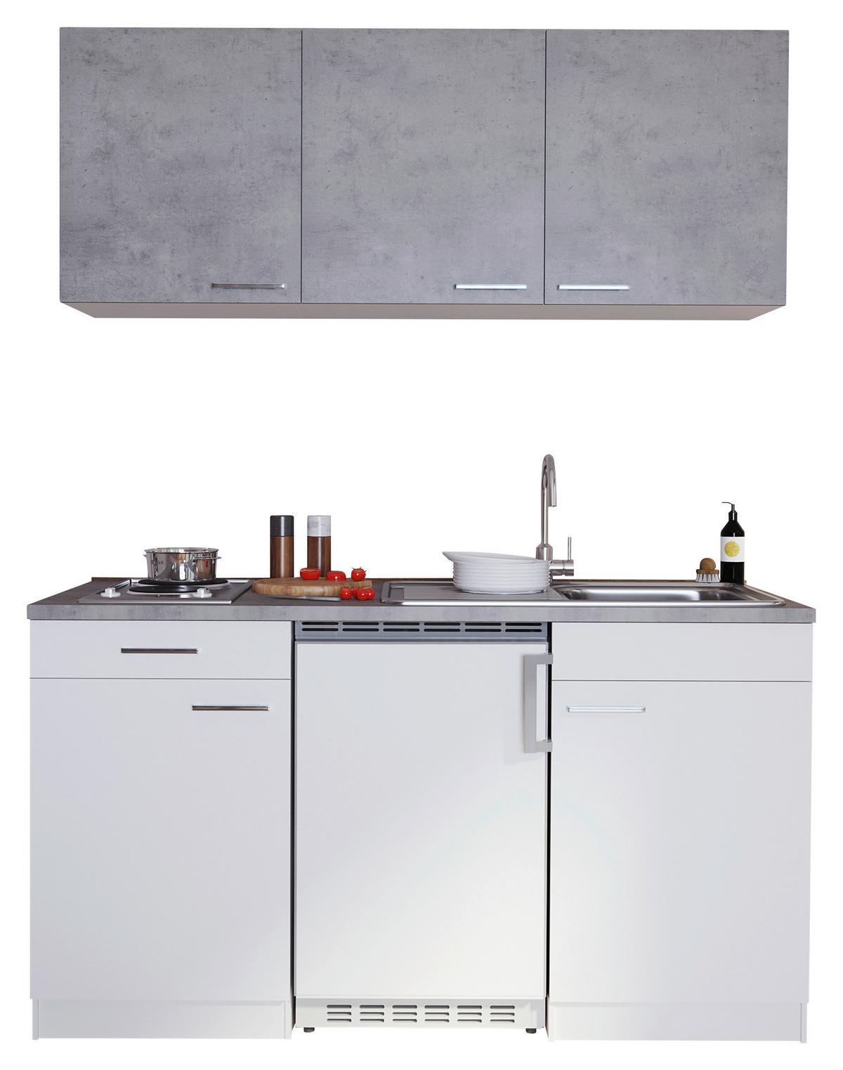 Miniküche Economy m. Geräten B: ca. 150cm Grau/Weiß - Alufarben/Weiß, KONVENTIONELL, Holzwerkstoff/Kunststoff (150cm) - Respekta