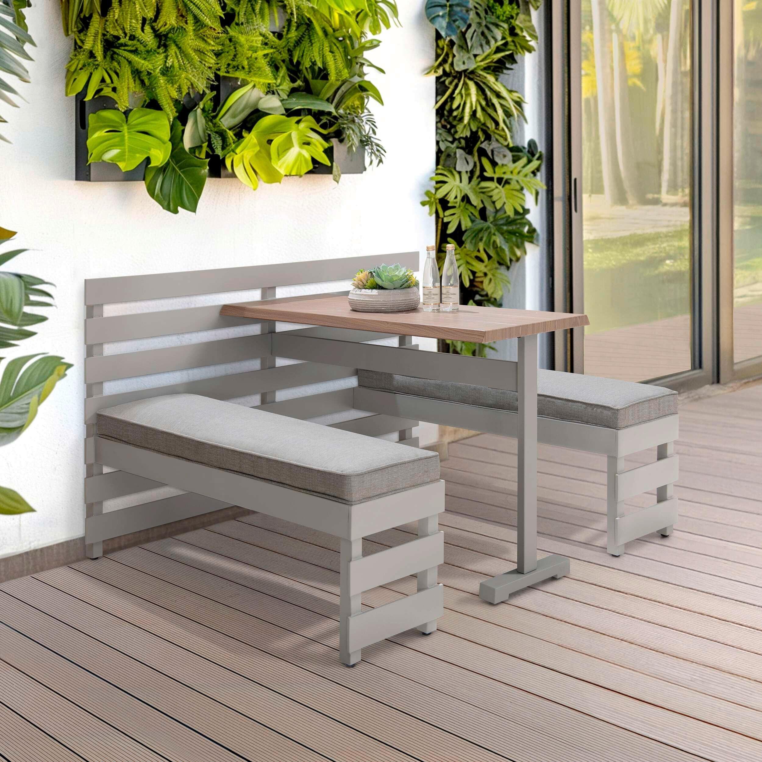 Gartenset Lagos Grau/Beige, 4-teilig - Hellbraun/Beige, Basics, Textil/Metall (126/86/157cm) - Modante