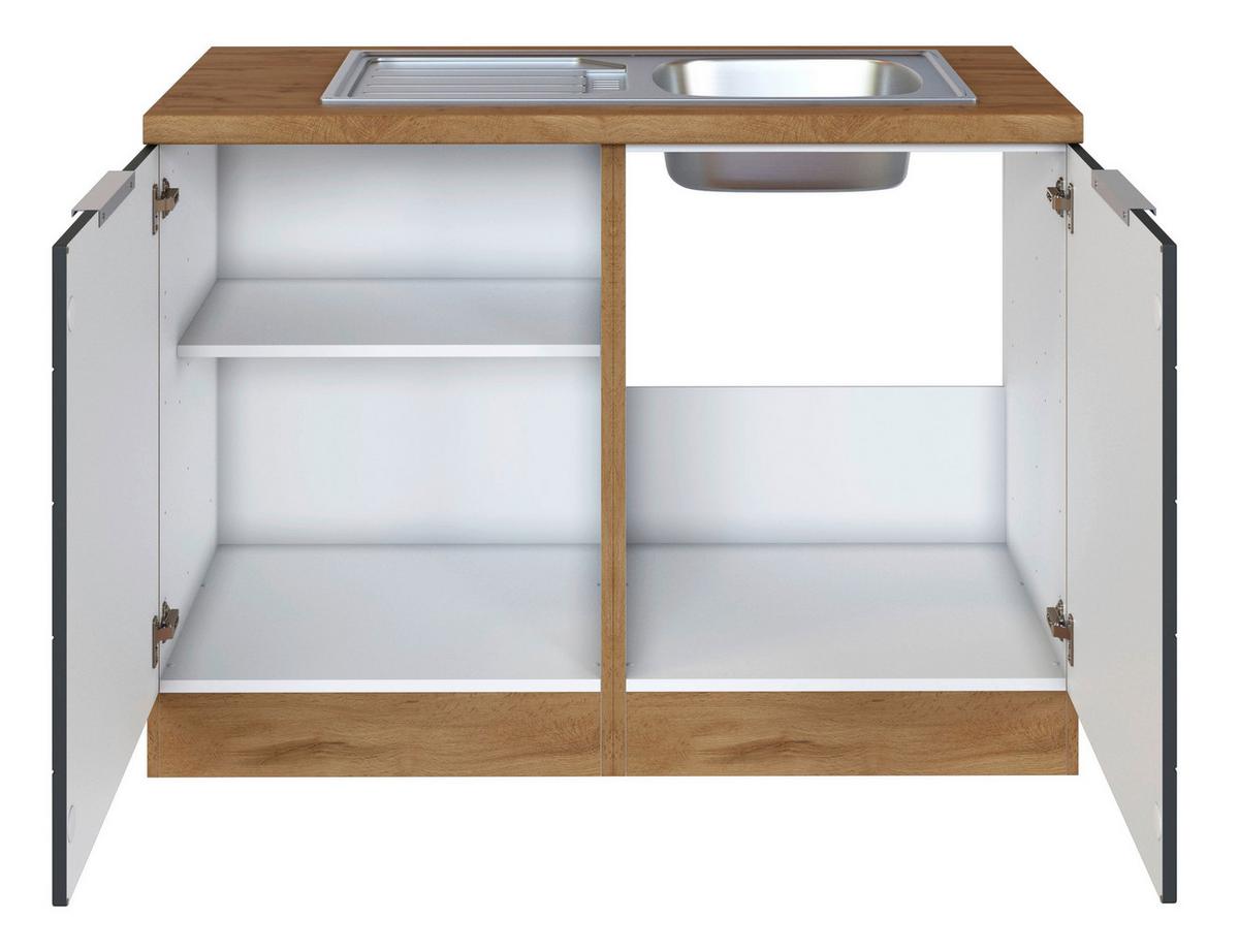 Spülenschrank Florenz mit Spüle ca. 120 cm Grau/Eiche - Eiche Wotan/Grau, Design, Holzwerkstoff/Metall (120/86/60cm) - Held