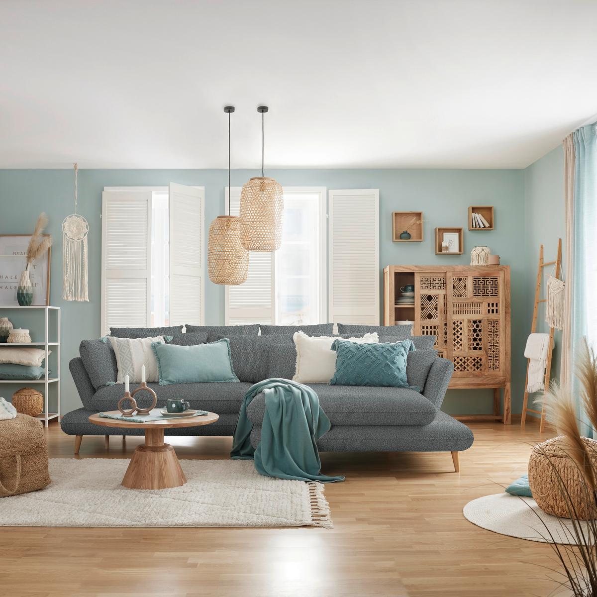 Ecksofa Monte Dunkelgrau - Dunkelgrau/Naturfarben, ROMANTIK / LANDHAUS, Holz/Textil (283/181cm) - Based