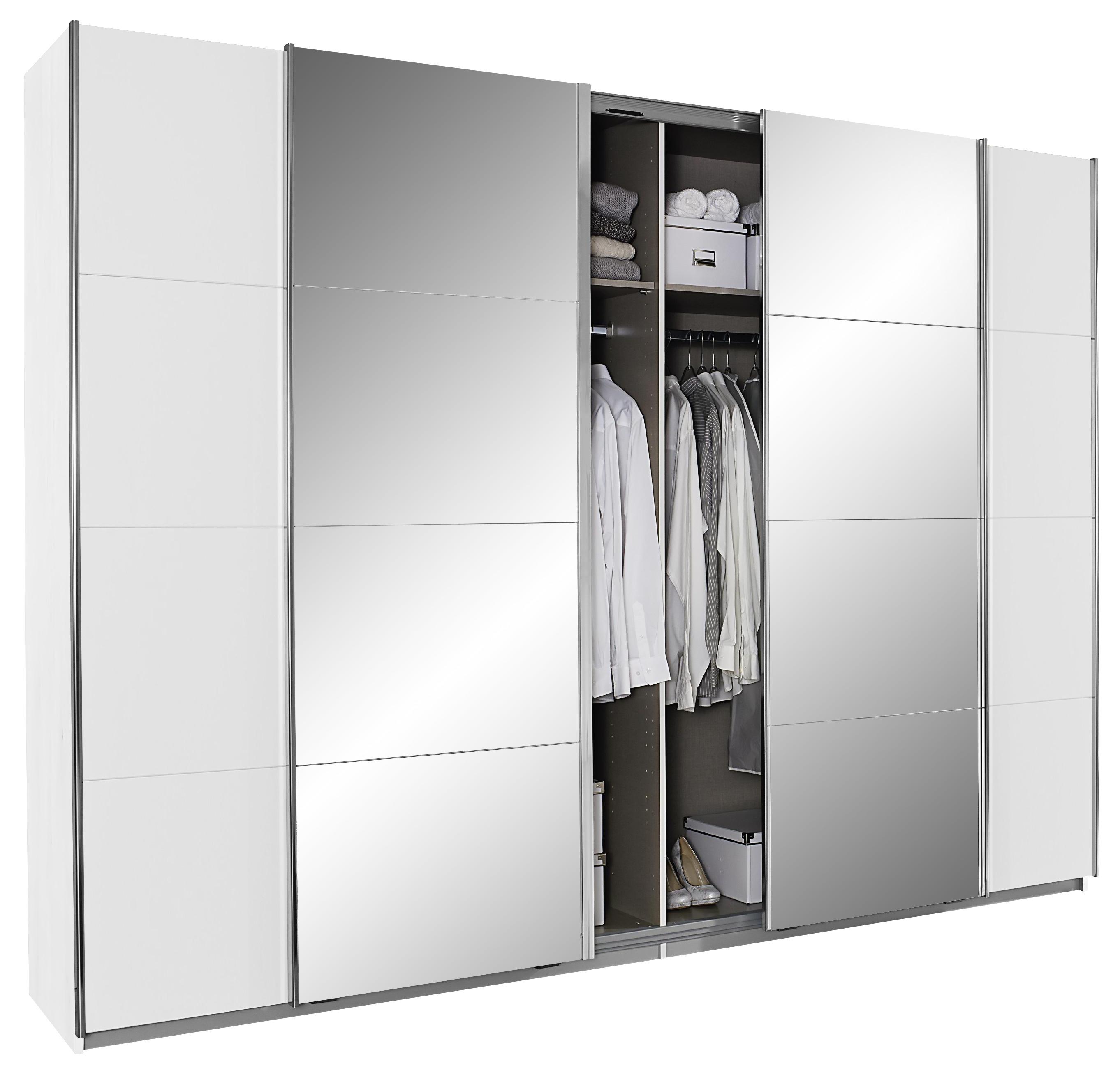 Schwebetürenschrank in Weiss mit Spiegel - Weiss/Silberfarben, Konventionell, Holzwerkstoff/Metall (361/211/62cm) - Mömax