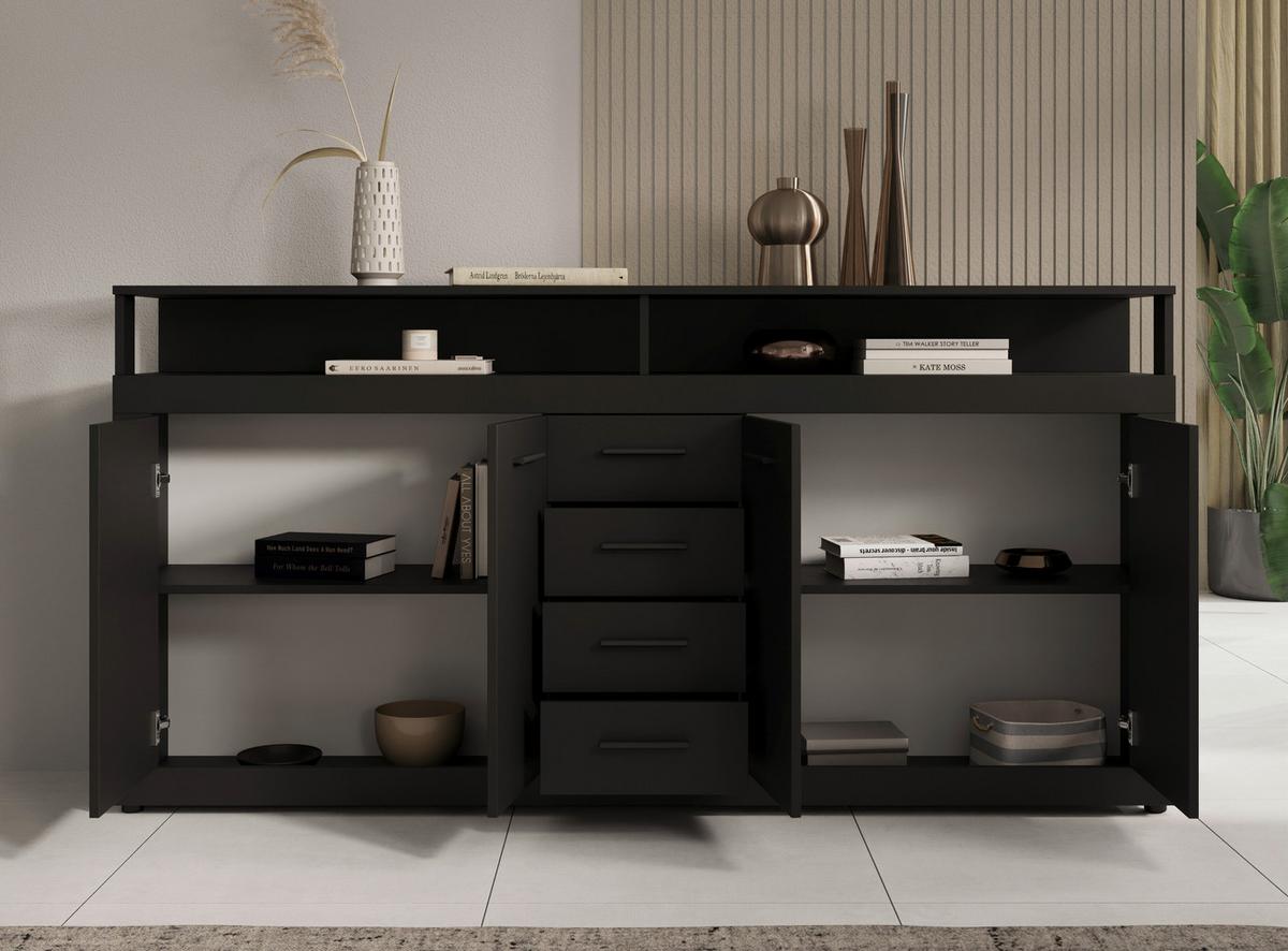 Široka Komoda Lupo, Antracit - antracit, Design, umetna masa/leseni material (190/96/32cm) - MID.YOU