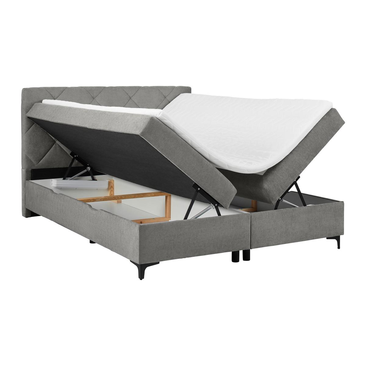 Boxbett Wind Dunkelgrau ca. 160x200cm - Dunkelgrau/Schwarz, KONVENTIONELL, Textil/Metall (160/200cm) - Mömax