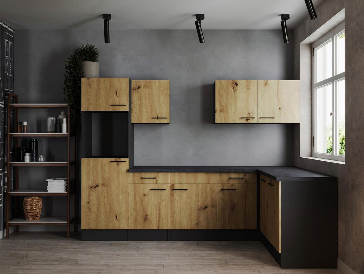 Kotna Kuhinja Brez Aparatov Oliver, 280x172cm - črna/siva, Design, kovina/leseni material (280/172cm) - Respekta