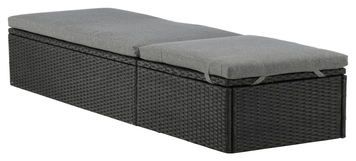 Sonnenliege Quad ca. 61x38x198 cm Schwarz - Schwarz/Grau, KONVENTIONELL, Kunststoff/Textil (60.5/37.5/198cm) - Gardenson