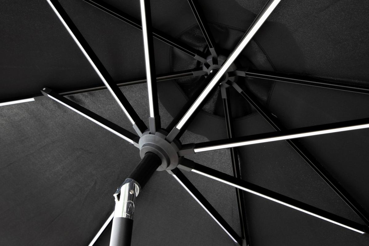 Sonnenschirm Sabal m. LED ca. 270x241 cm Schwarz Solar - Schwarz, KONVENTIONELL (270/241/270cm) - Gardenson