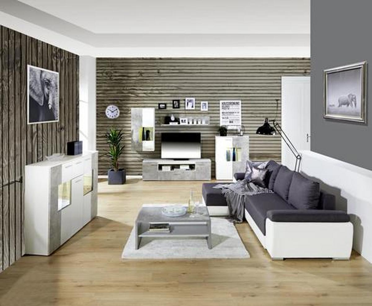 Mobilier camera de zi Vulcan - alb/gri, Modern, sticlă/material pe bază de lemn (265-295/194/40cm) - Based