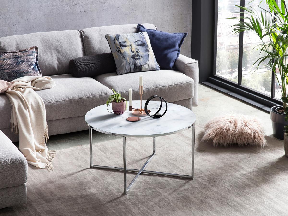 Klubska Miza Marble, Bela - barve kroma/bela, Design, kovina/steklo (80/45cm) - Livetastic