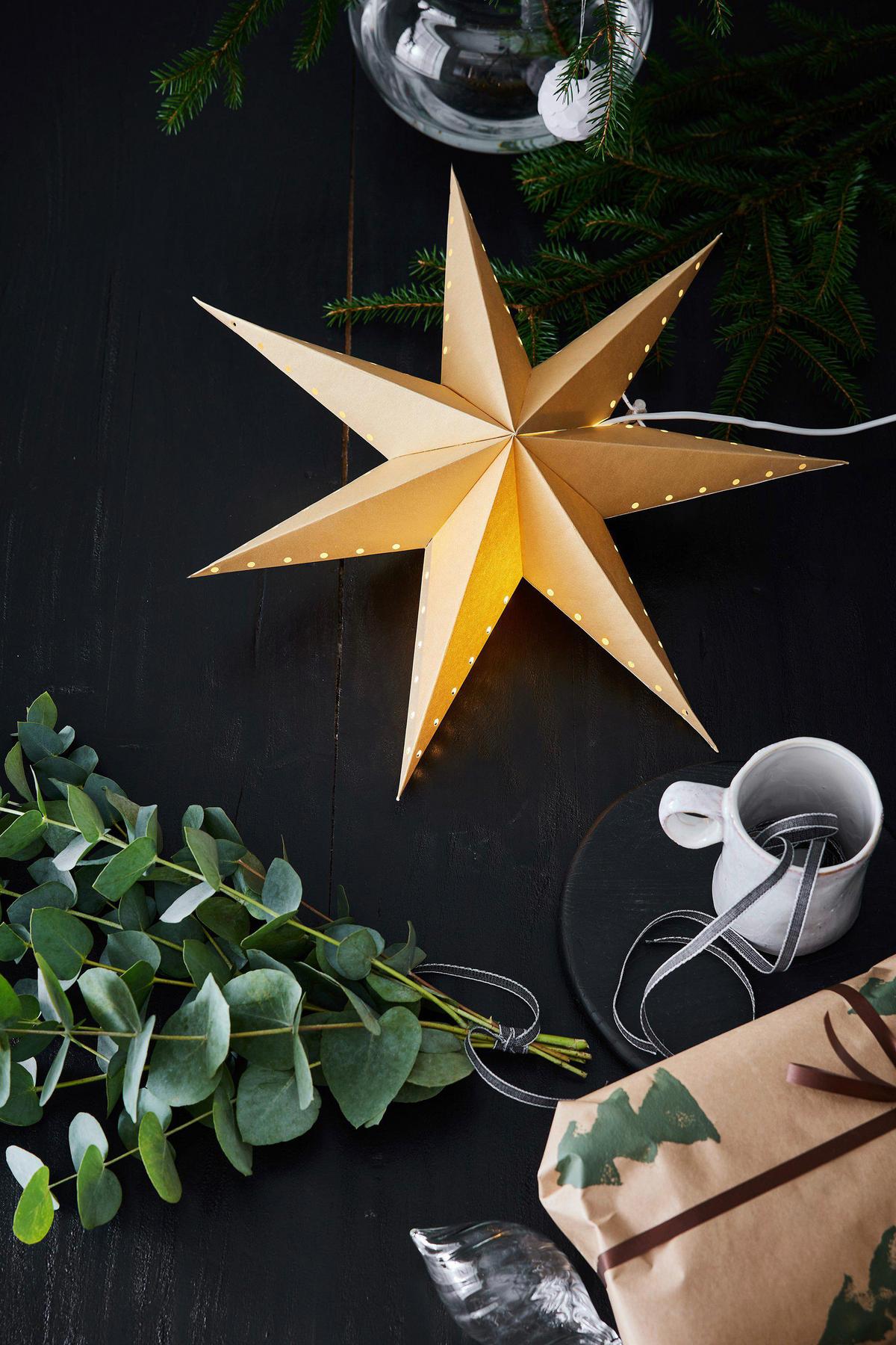 Dekostern Lively Pendant Star Goldfarben max. 6 Watt - Goldfarben, Basics, Papier (16/45/45cm) - Markslöjd