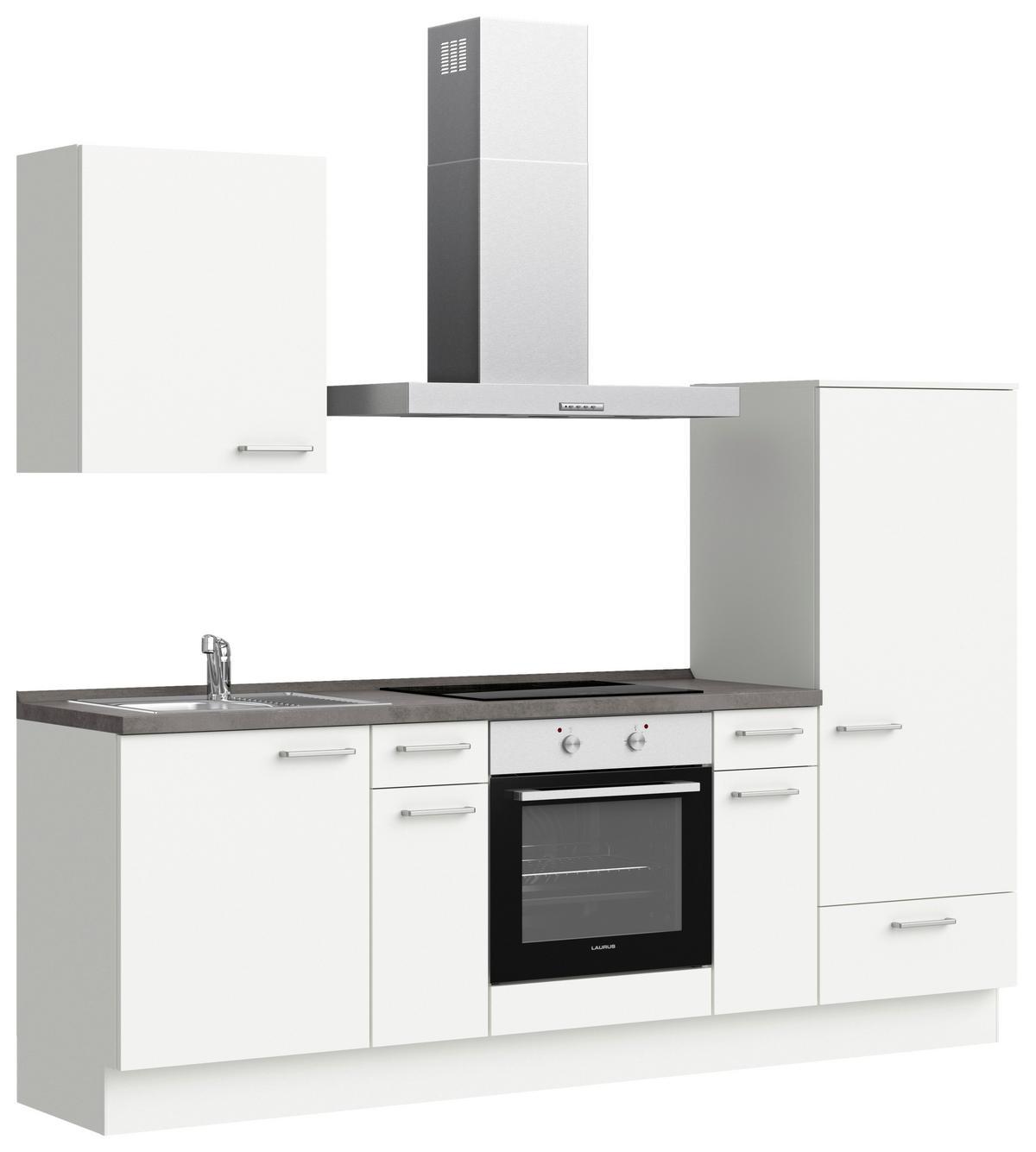 Küchenblock Touch Line m. Geräten Weiß - Schieferfarben/Edelstahlfarben, MODERN, Holzwerkstoff/Metall (240cm) - Nobilia