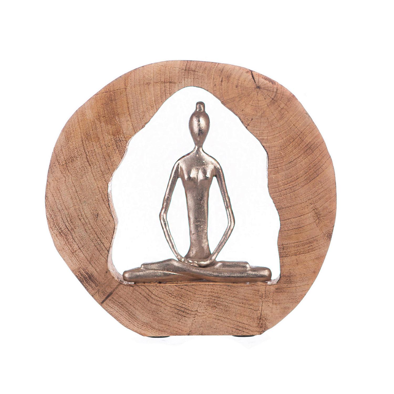 Skulptur Silberfarben/Hellbraun - Hellbraun/Silberfarben, Basics, Holz/Metall (28,5/27/5cm)