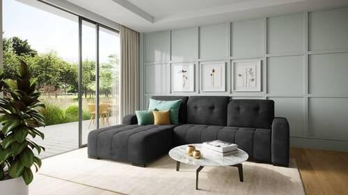 Wohnlandschaft Vicari Schwarz Mikrofaser - Schwarz, MODERN, Textil/Metall (292/185cm) - Livetastic