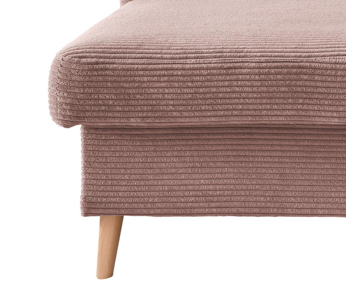 Ecksofa Valentina Rosa Cord - Rosa/Naturfarben, Design, Holz/Textil (150/228cm) - P & B